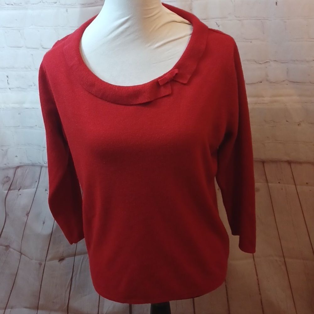 Sag Harbor 90,  Red Holiday  Crew Neck Bow Tie Red  Sweater L